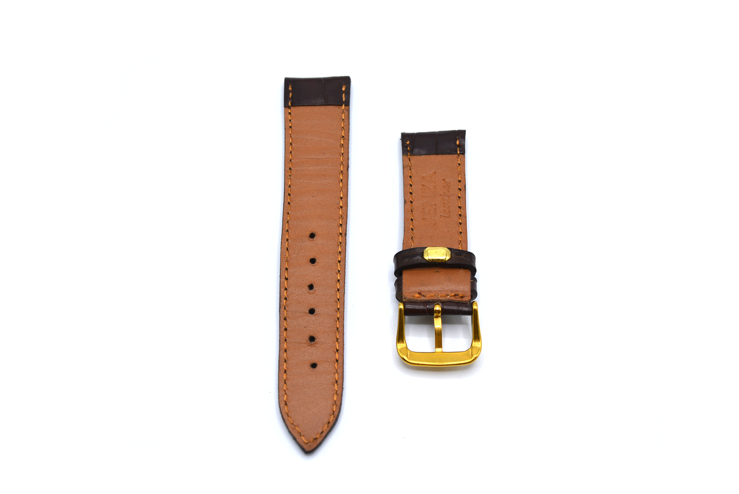 Brown Croc-Pattern Leather Watch Strap with Gold Buckle