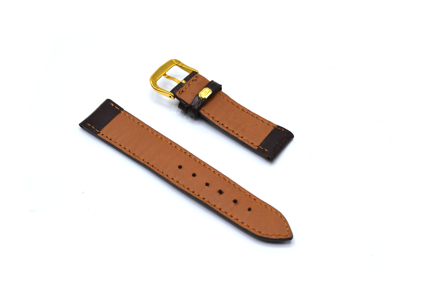 Brown Croc-Pattern Leather Watch Strap with Gold Buckle
