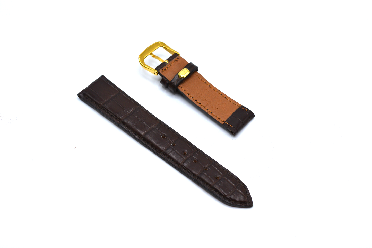 Brown Croc-Pattern Leather Watch Strap with Gold Buckle