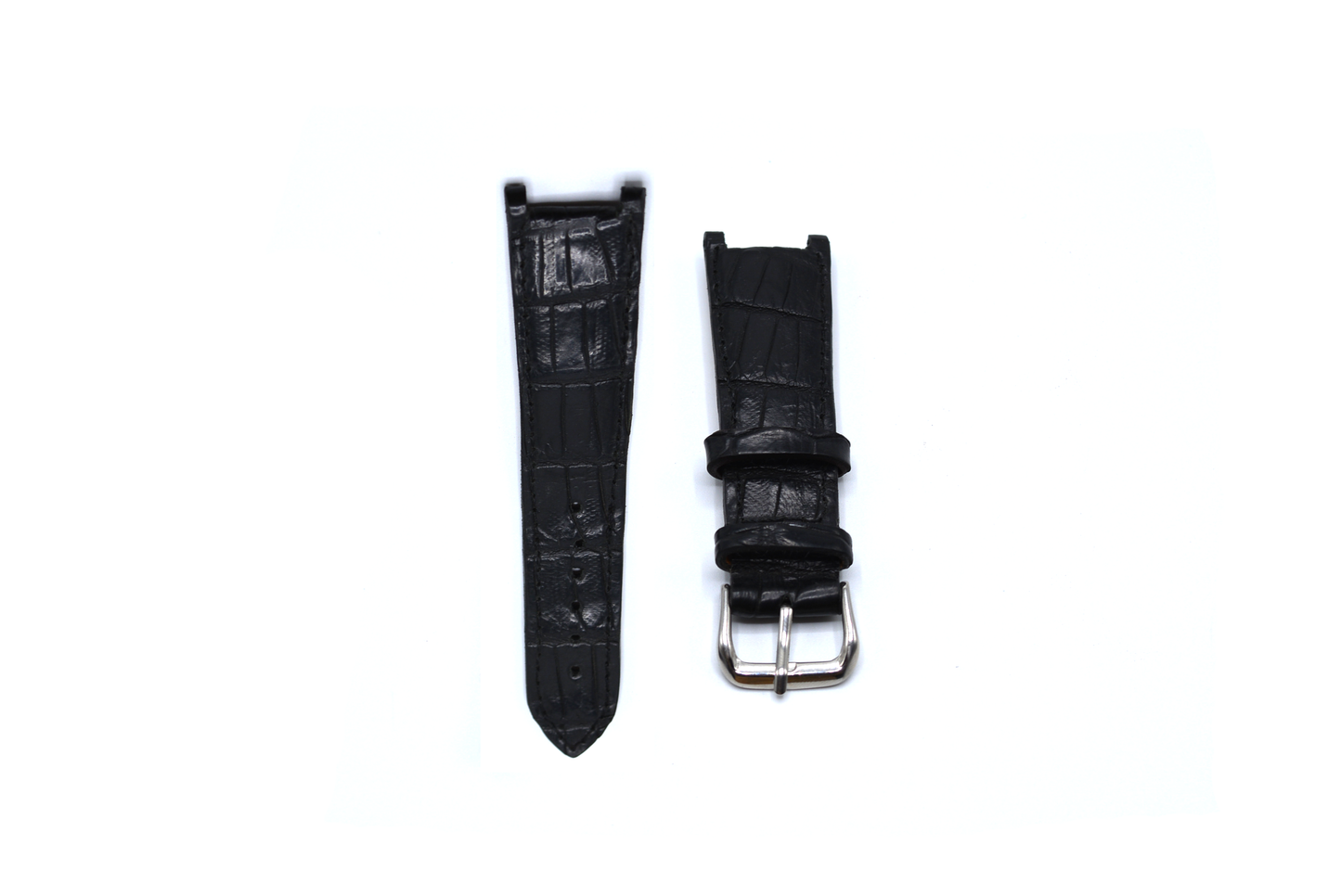 Black Croc-Pattern Leather Watch Strap