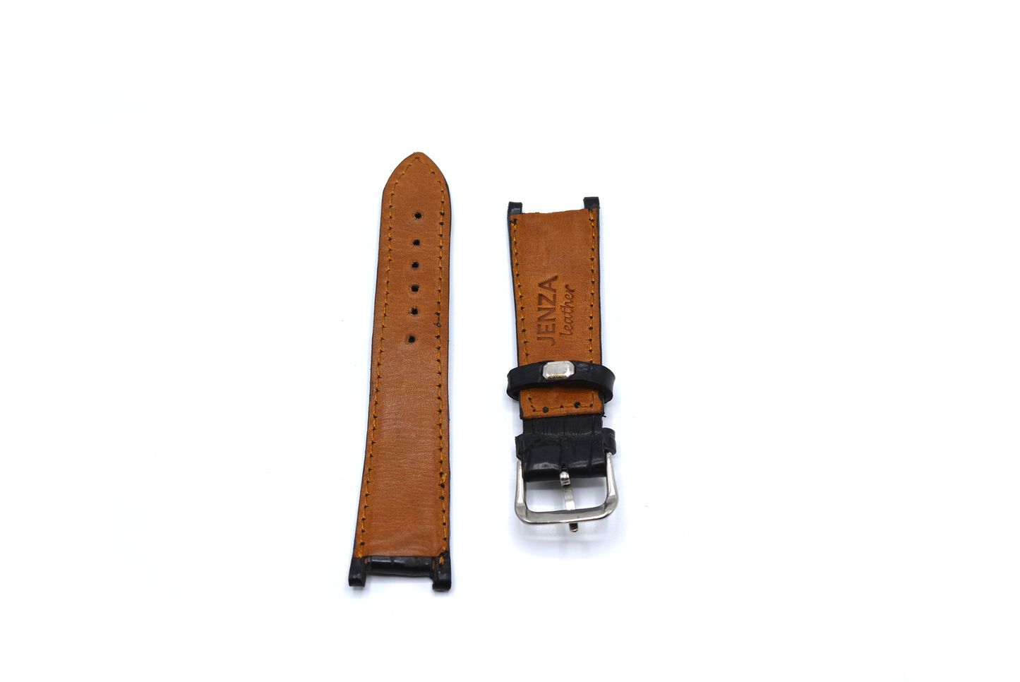 Black Croc-Pattern Leather Watch Strap