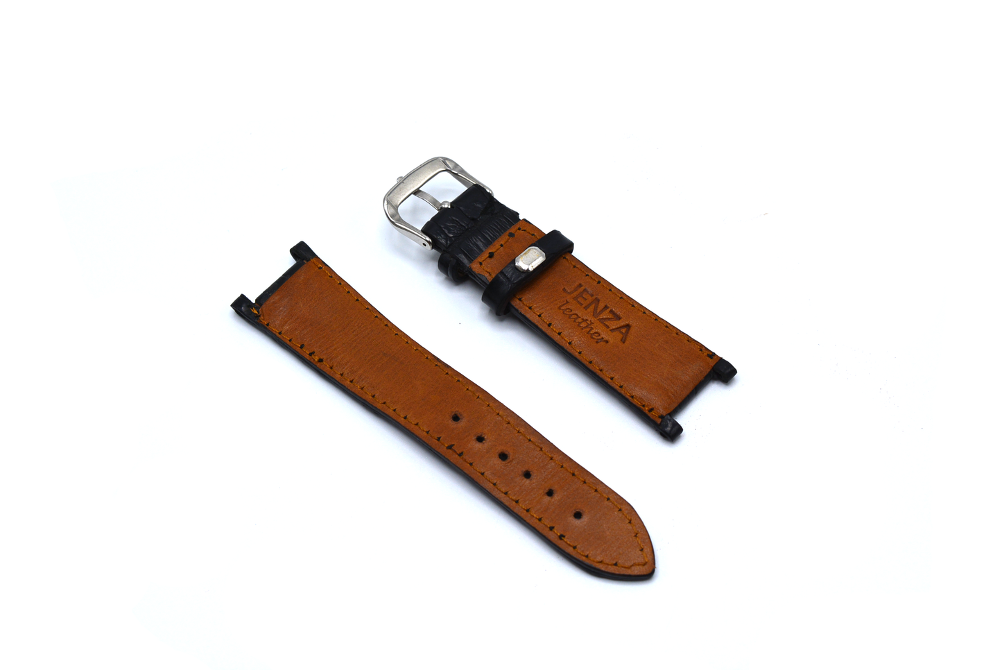 Black Croc-Pattern Leather Watch Strap