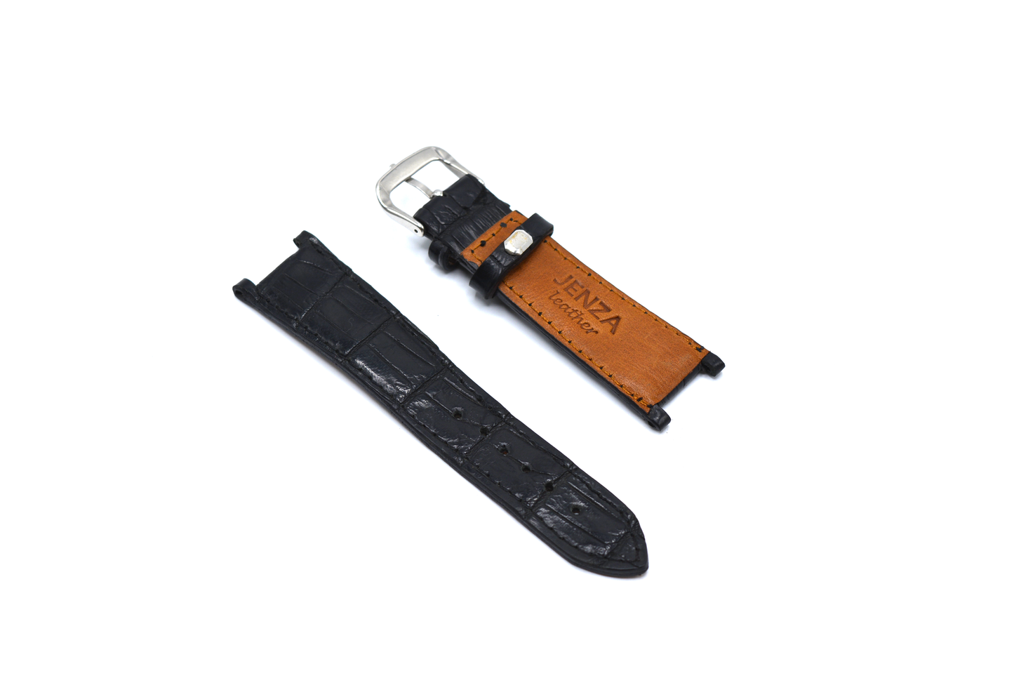 Black Croc-Pattern Leather Watch Strap