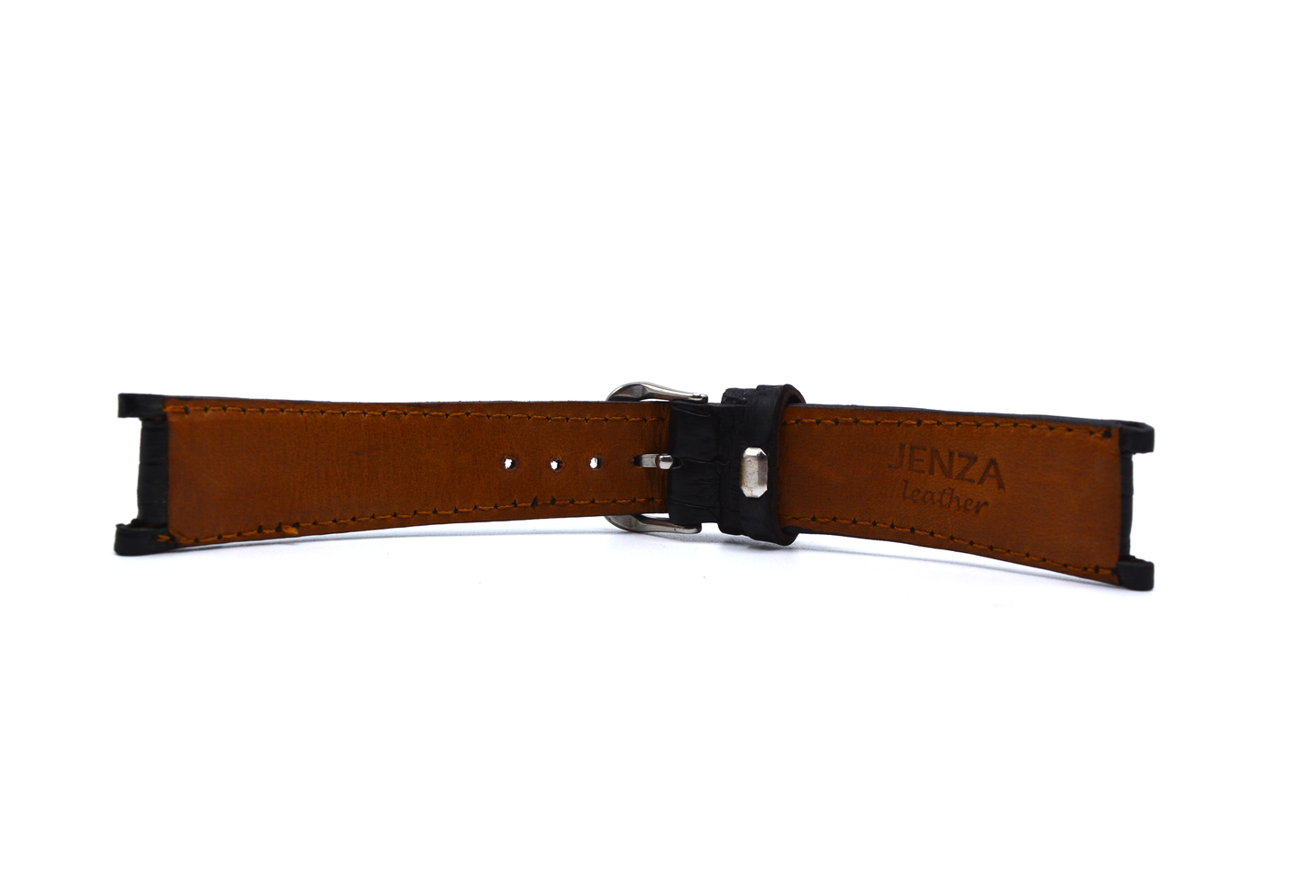 Black Croc-Pattern Leather Watch Strap