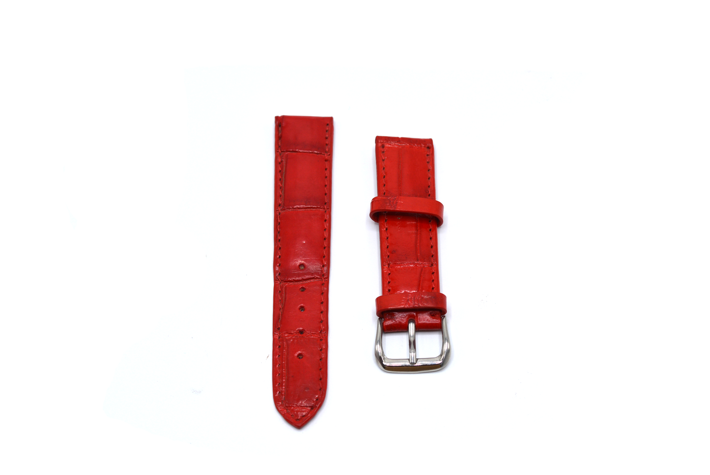 Red Croc-Pattern Leather Watch Strap