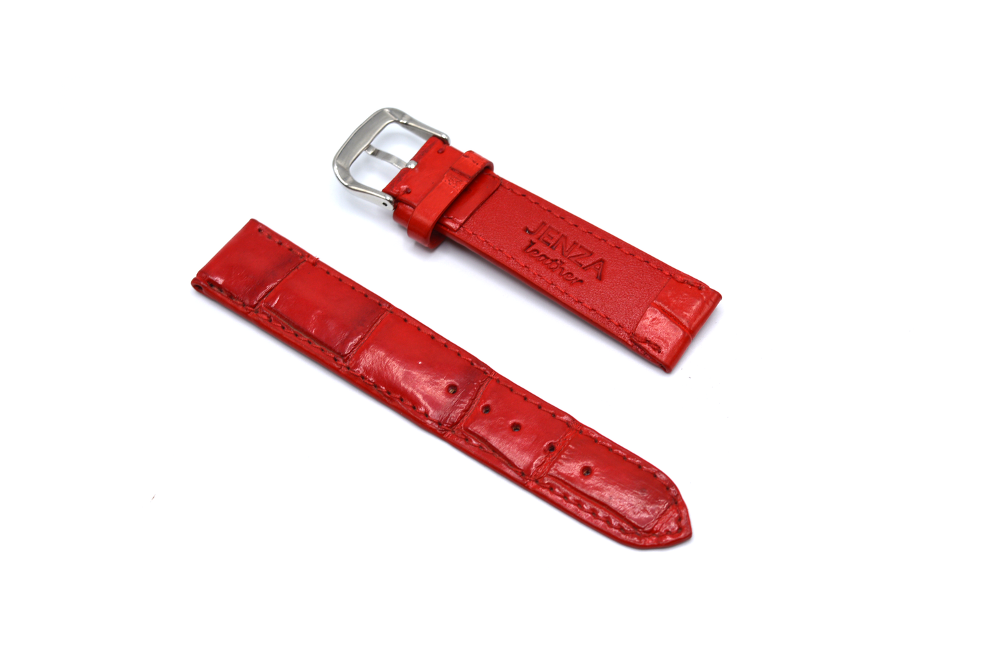 Red Croc-Pattern Leather Watch Strap