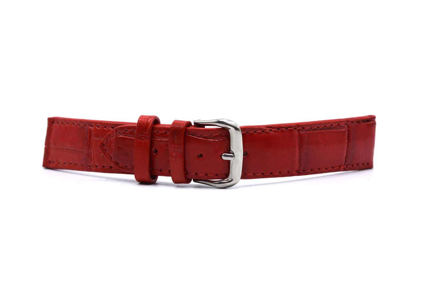 Red Croc-Pattern Leather Watch Strap
