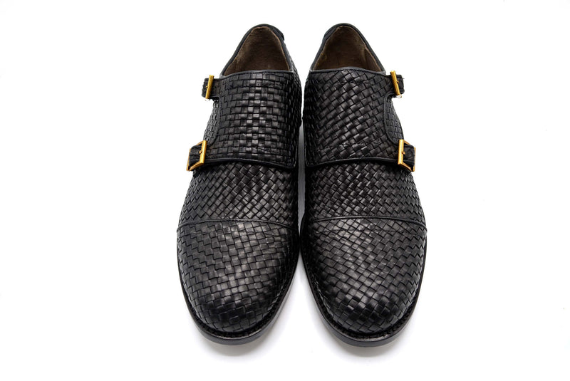 Double Monk Strap Braded Leather Shoes