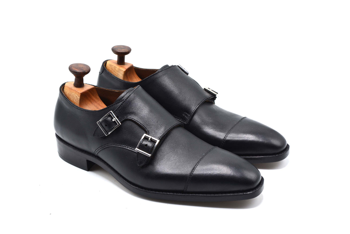 Double Monk Strap Leather Black Shoe