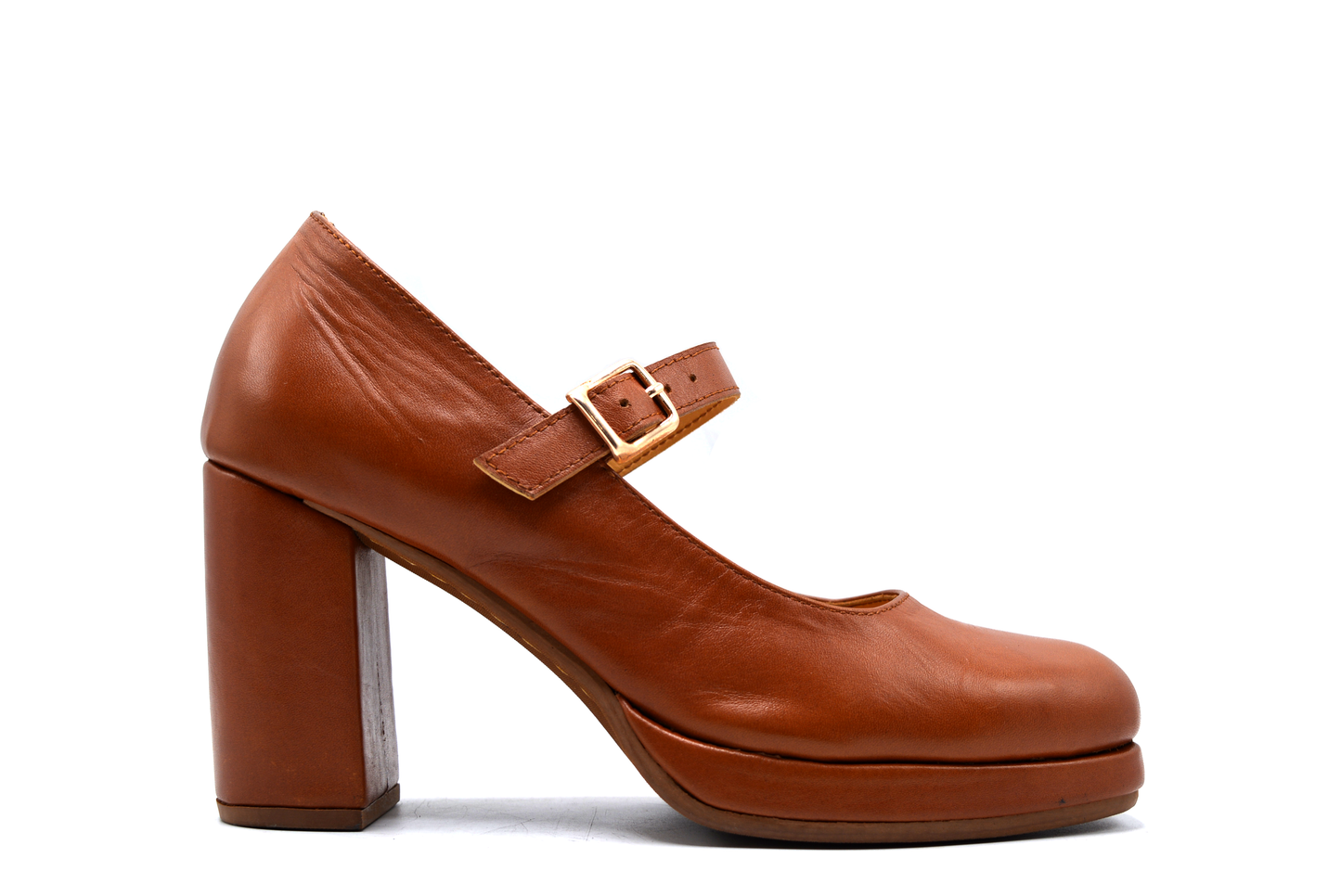 brown leather high heel pumps