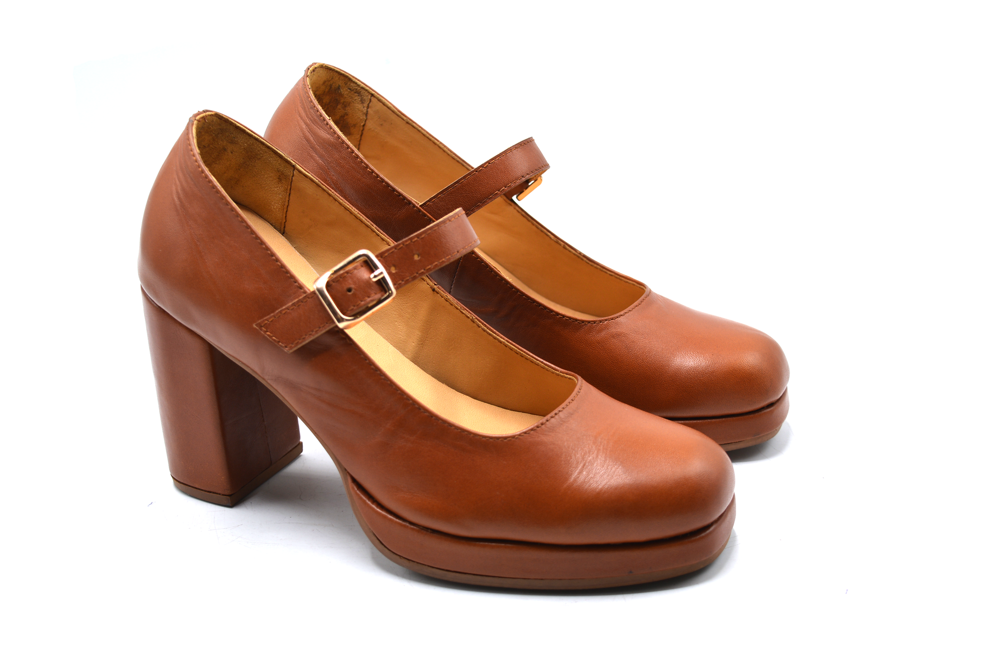 brown leather high heel pumps