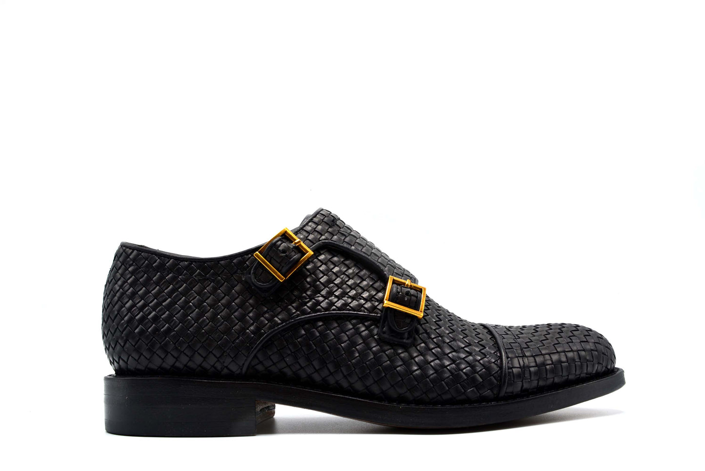 Double Monk Strap Braded Leather Shoes
