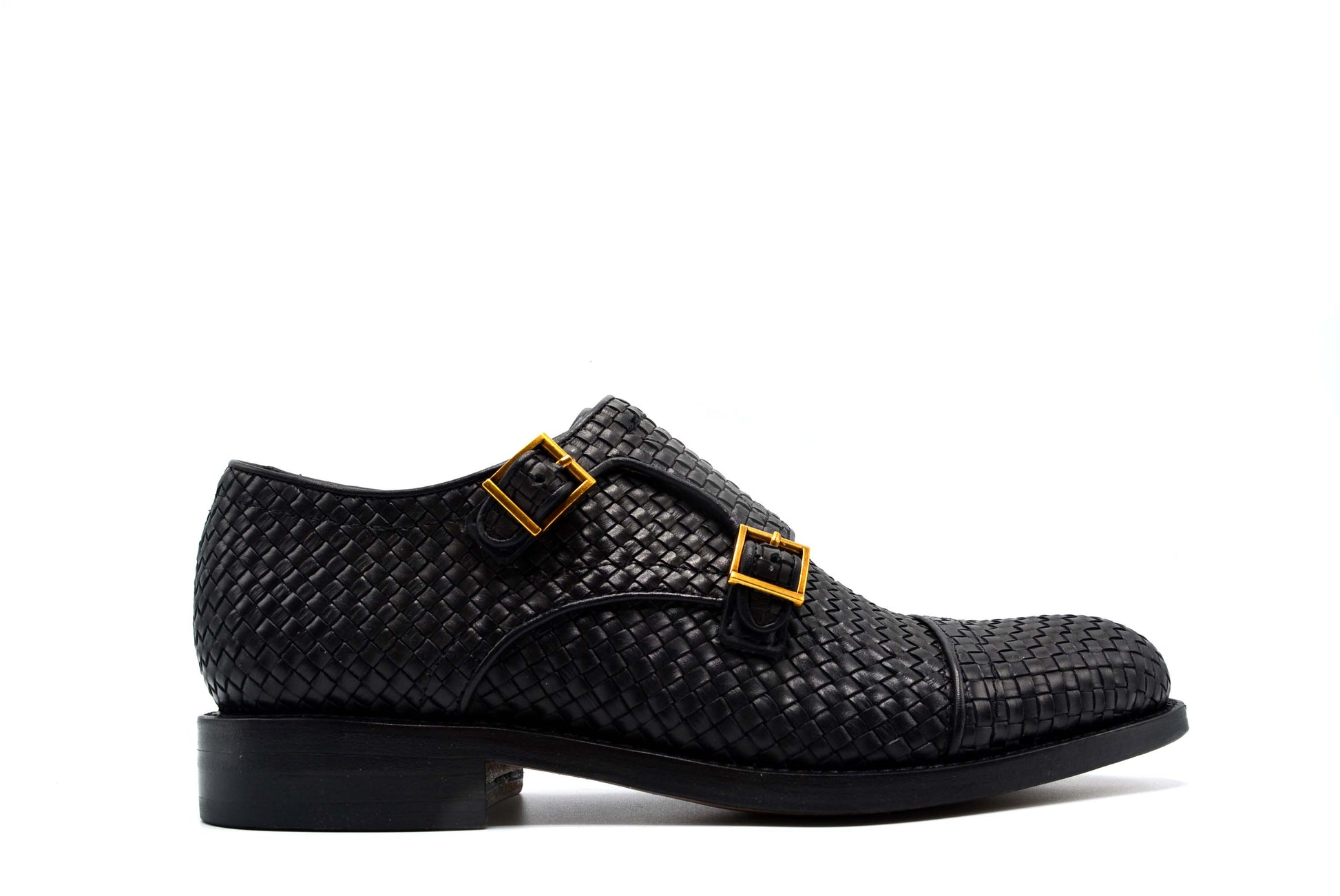 Double Monk Strap Braded Leather Shoes
