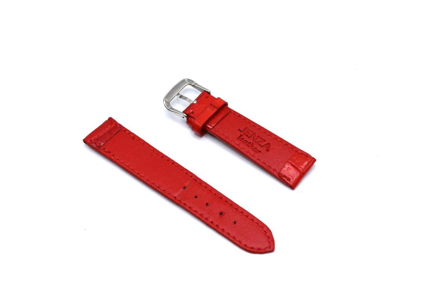 Red Croc-Pattern Leather Watch Strap
