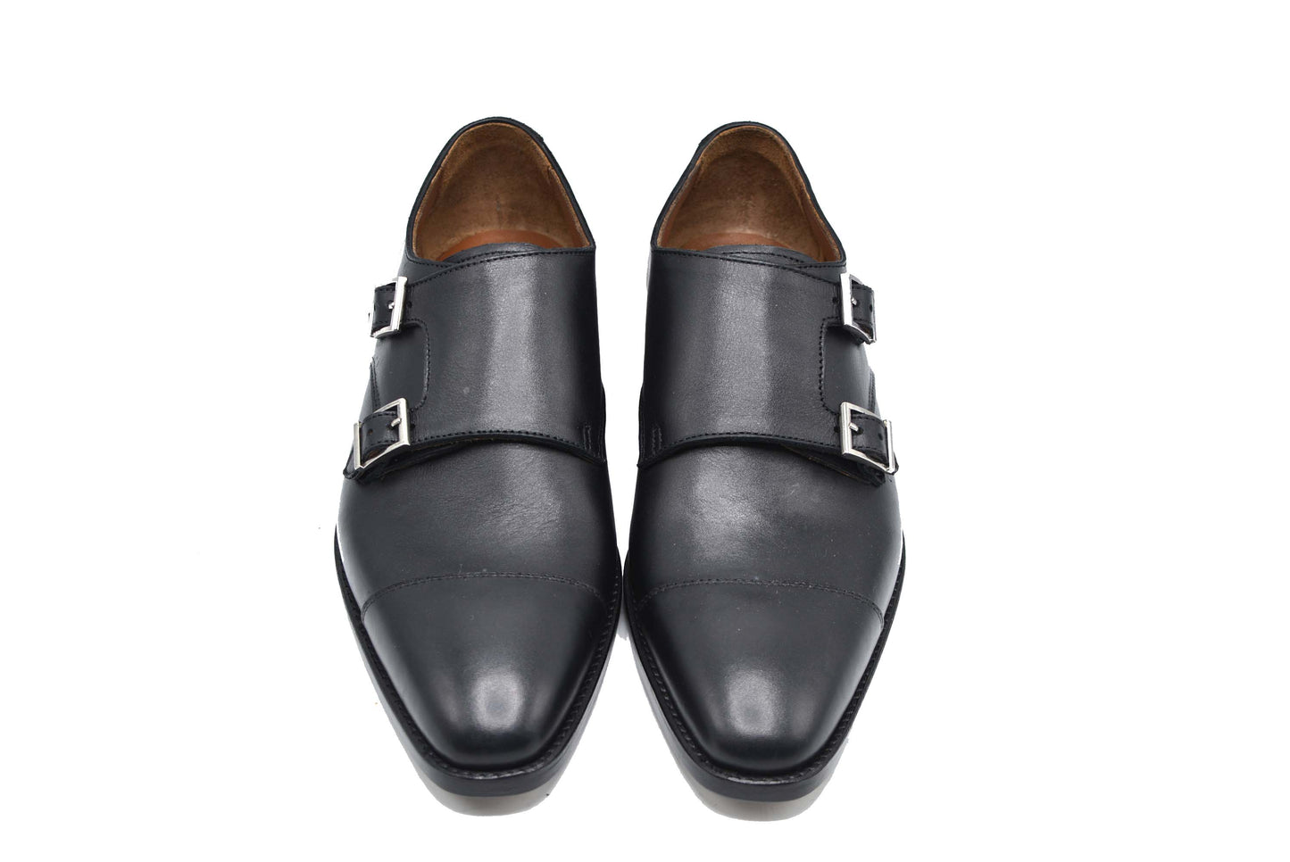 Double Monk Strap Leather Black Shoe